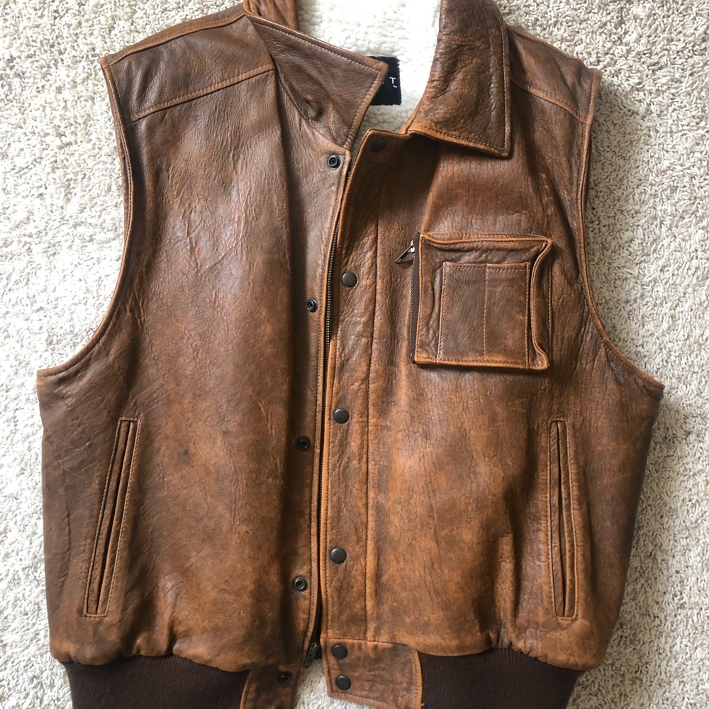 MENS Brown leather - Fur vest